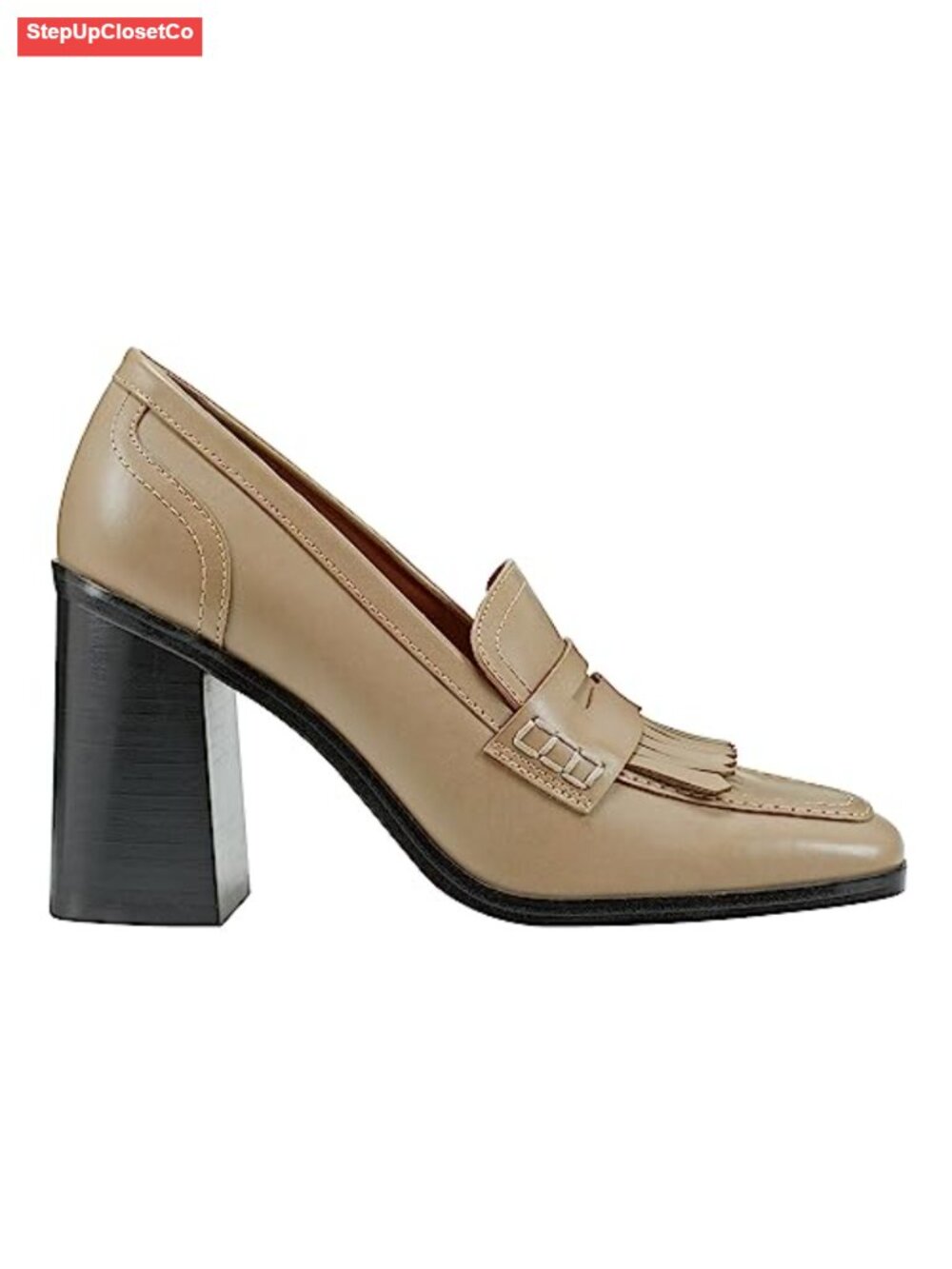 Faux Leather Square Toe Slip On Block Heel Loafers Dress Shoes - Picture 4 of 5